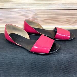 Enzo Angiolini Sandal‎ 9M Pink Gloss Leather Open Toe Flats Italy